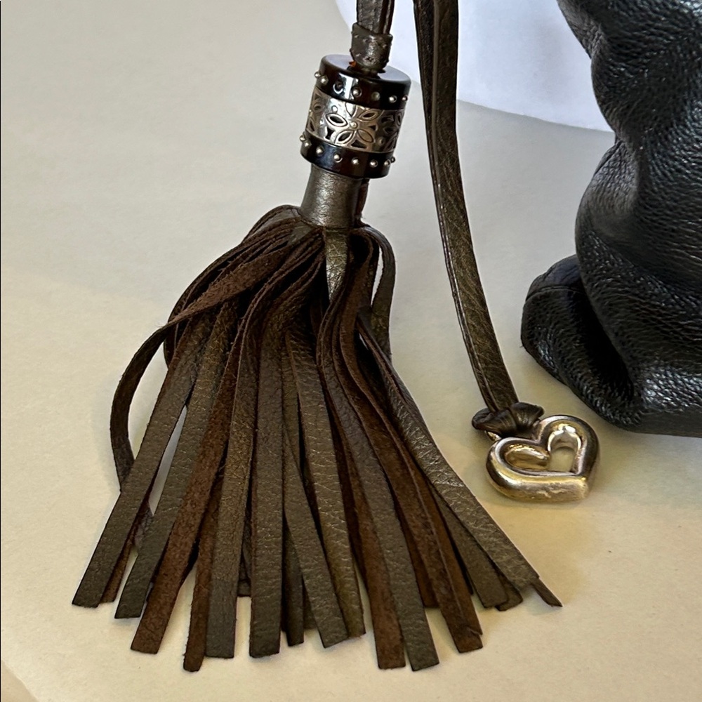 BRIGHTON  BLACK BROWN  LEATHER WITH BRAIDED STRAP & TASSLE DETAIL CROSSBODY BAG - Picture 2 of 12